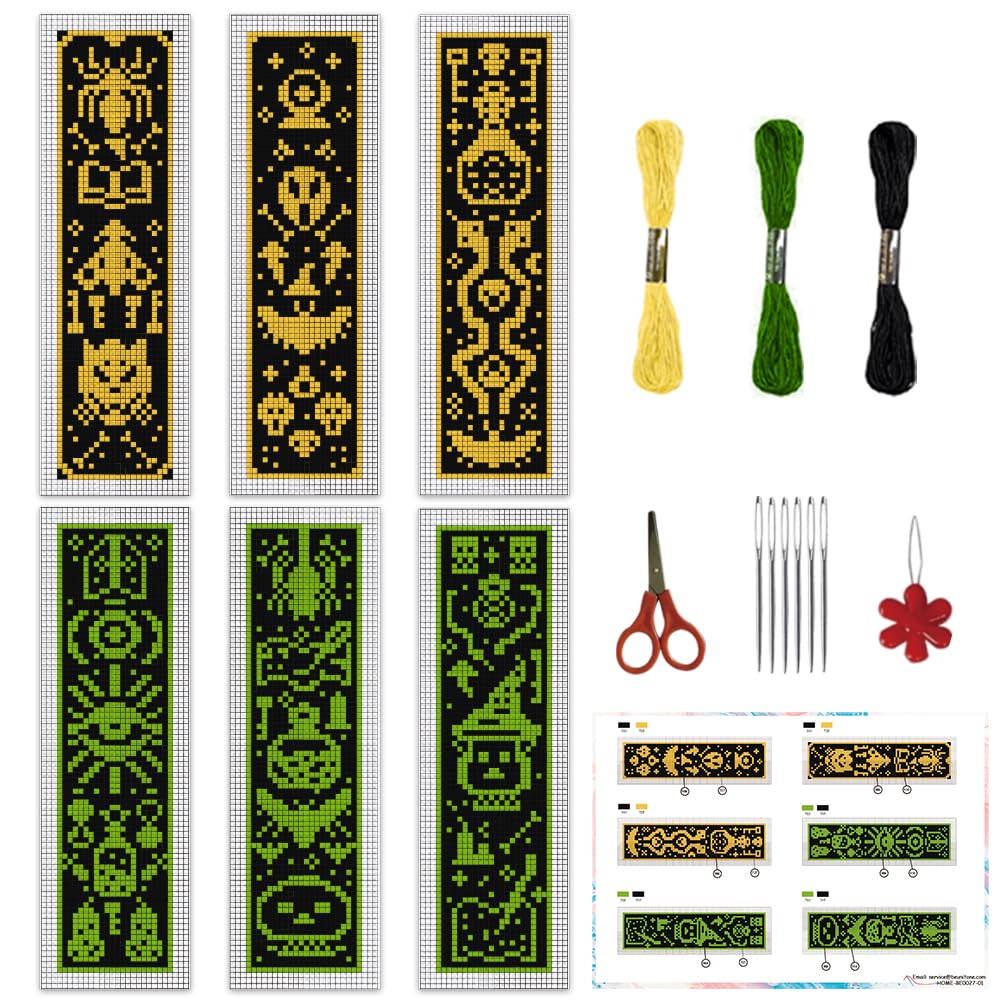 INFUNLY 6pcs Magic DIY Cross Stitch Bookmark Kits 8''x2.4'' Divination Bookmark Making Kits with Instruction Inspirational Embroidery Bookmark Set DIY Needlepoint Bookmark Kit for Gifts