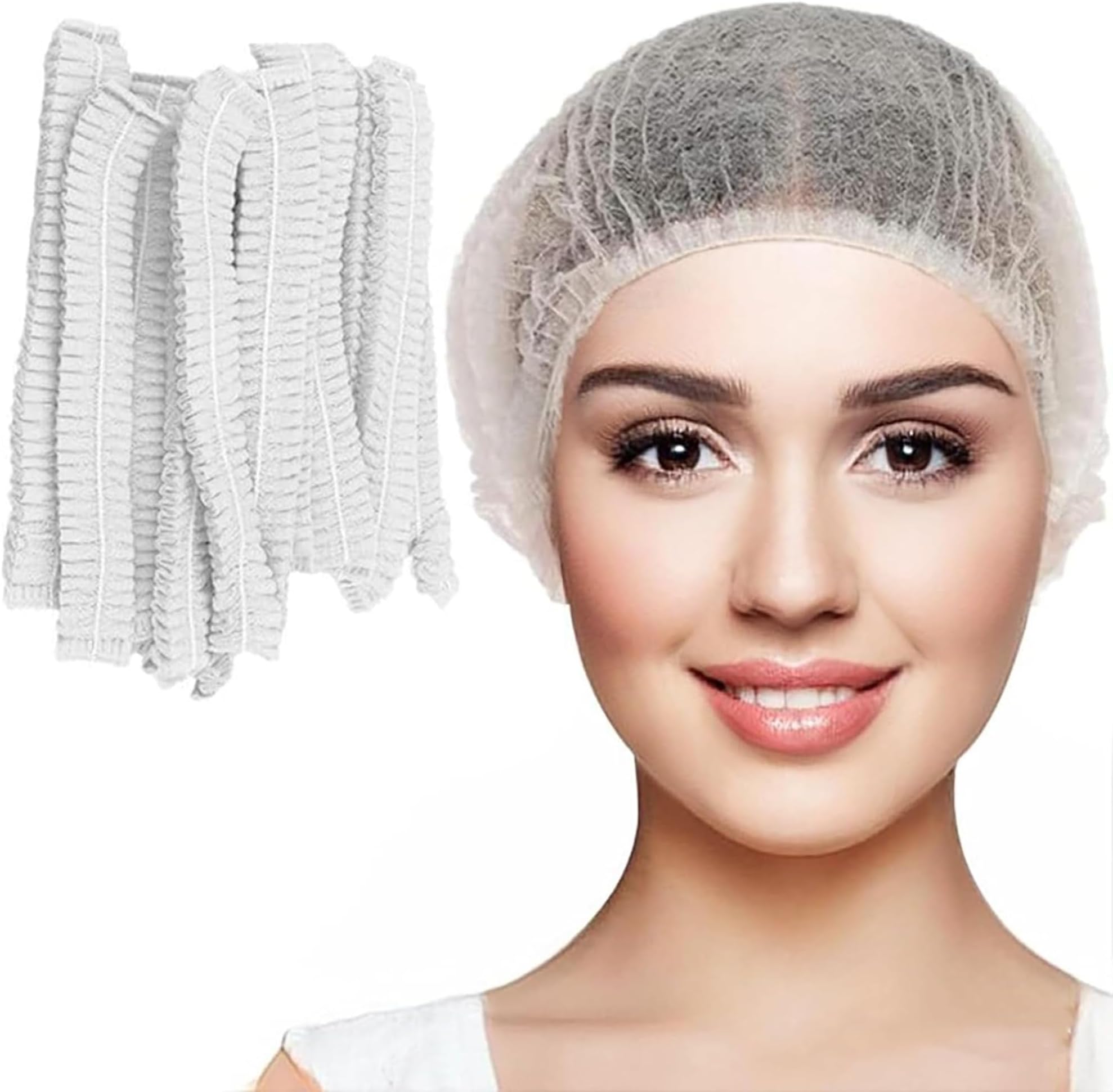 AL FAKHAMA 100 Pcs White Disposable Hair Nets – Stretchable Nylon Bouffant Caps with Elastic Edge, Unisex, Lightweight and Breathable
