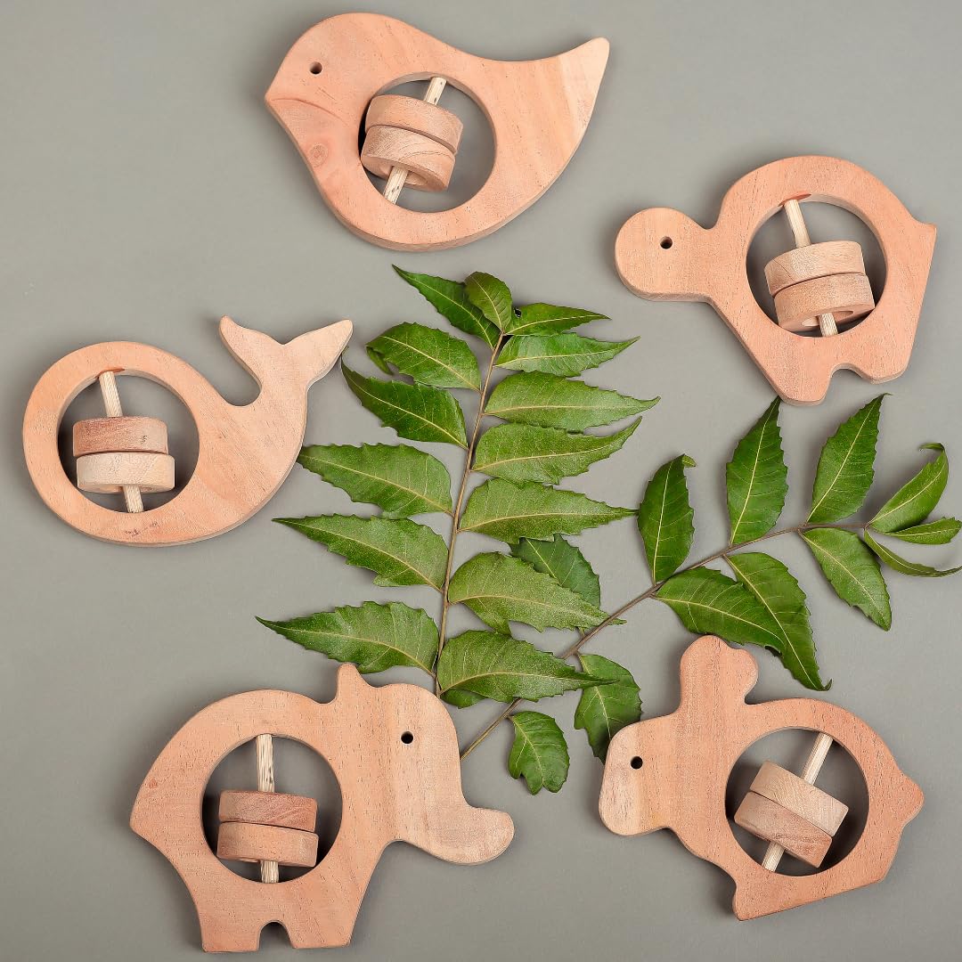 Natural Neem Wood Baby Teether – Handmade Animal Shape Wooden Toy – Non-Toxic, Organic Chew Aid for Teething – Safe for Gums – Biodegradable, Eco-Friendly Gift for Infants & Toddlers (5, Neem Wood Baby Teether Set - 2)-picture-13