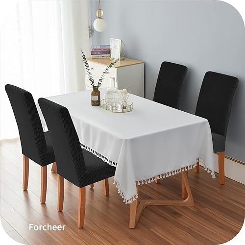 Miniatura 2 de FORCHEER Juego de 4 fundas negras para sillas de comedor, de tela jacquard, resistentes al agua, elásticas, lavables (paquete de 4, color negro
