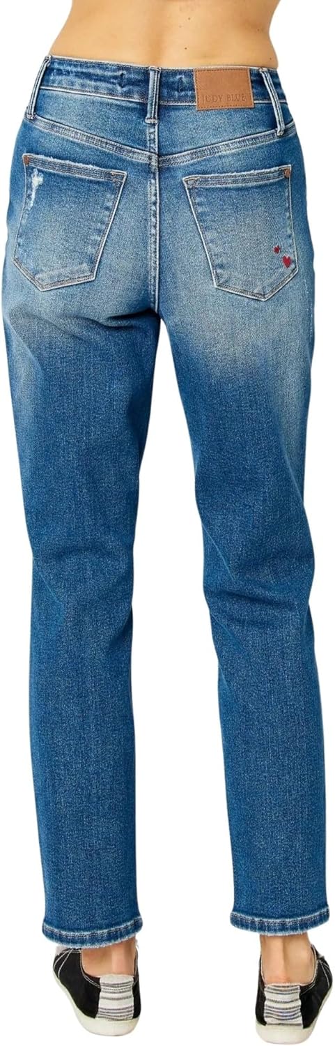 Judy Blue High Waist Queen of Hearts Coin Pocket Boyfriend Relaxed Fit Jeans