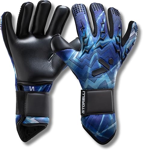 Storelli Guantes de portero Lightning, protección de manos de alto impacto con 5 lomas de dedos integradas, látex básico alemán