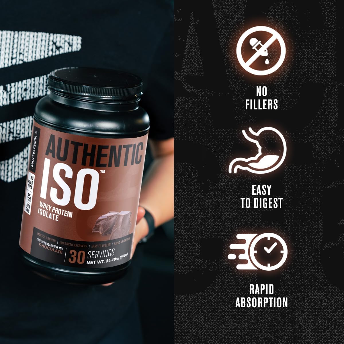 Jacked Factory Authentic ISO Whey Protein Isolate Powder - Low Carb, Non-GMO Muscle Building Protein w/No Fillers, Post Workout Recovery - 30 Servings, Chocolate image 4