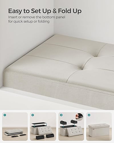 Miniatura 7 de SONGMICS Otomana de almacenamiento, banco de almacenamiento plegable de terciopelo, 2 cajas de almacenamiento adicionales, 15 x 43 x 15 pulgadas,