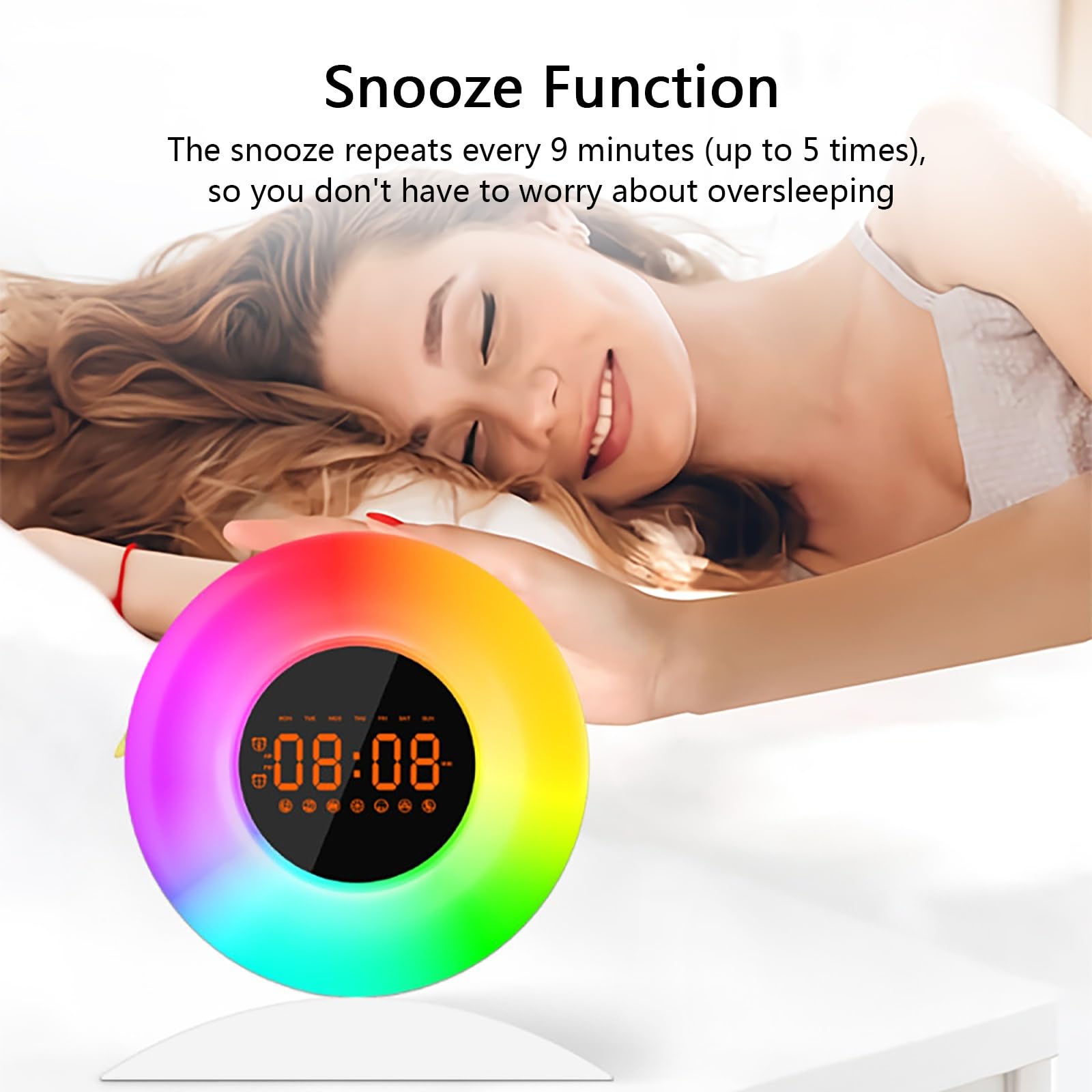 Despertador con Luz De Amanecer, Simulación Suave Del Amanecer y Atenuación Del Atardecer, 8 Sonidos Naturales De Ruido Blanco, Función De Repetición para Relajarse