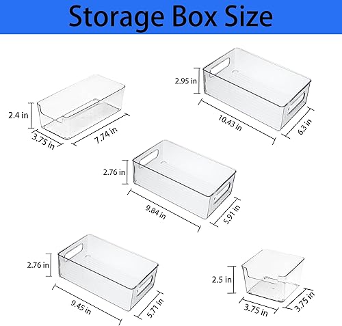 Miniatura 2 de Paquete de 6 organizadores de refrigerador con asas, contenedores transparentes de almacenamiento para despensa, armarios, estantes, cajones