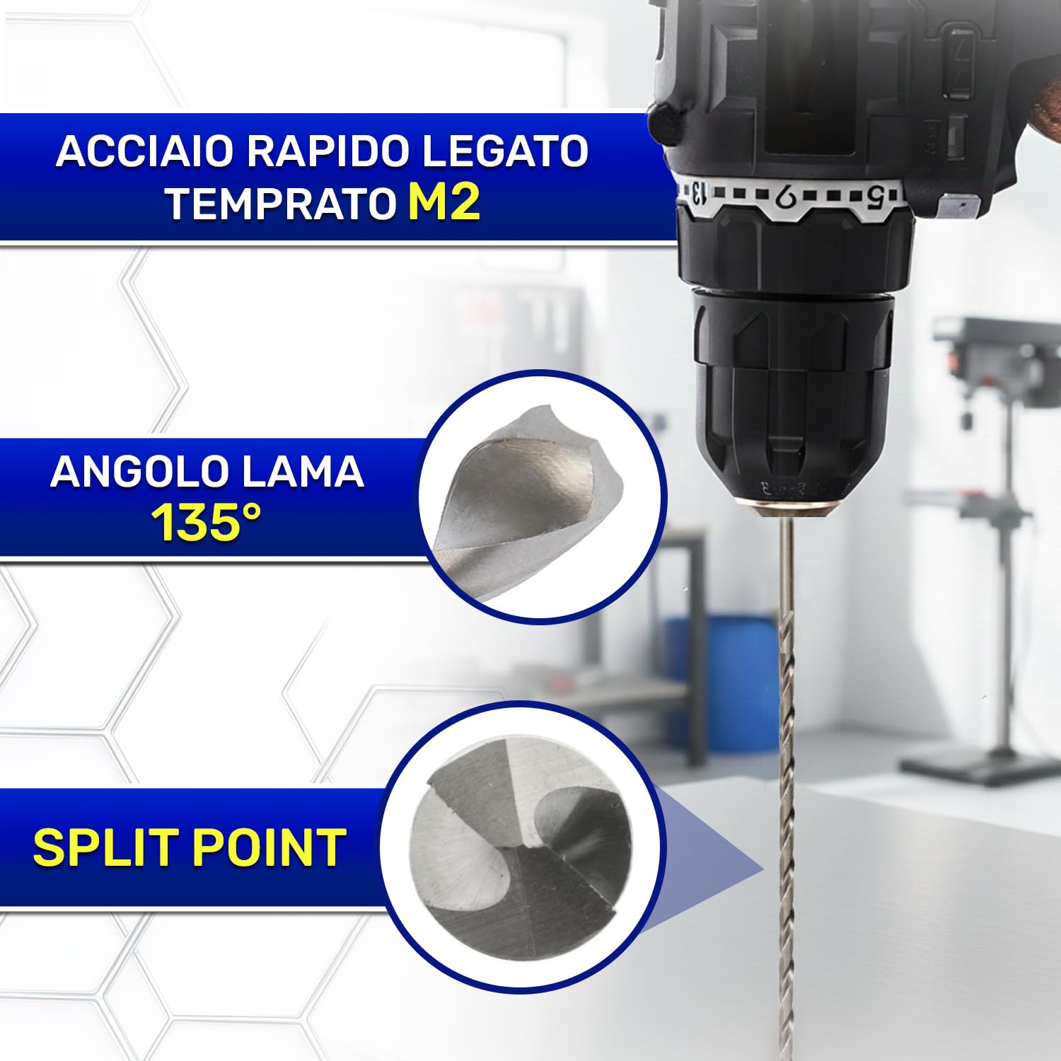 HSS Punta Trapano Metallo Professionali Ø 8,5 mm 240 mm in Acciaio Legato Temprato M2 - Punta Trapano Ferro Professionali Utilizzata per Ferro Acciaio Metalli Non Ferrosi - MONTERAL