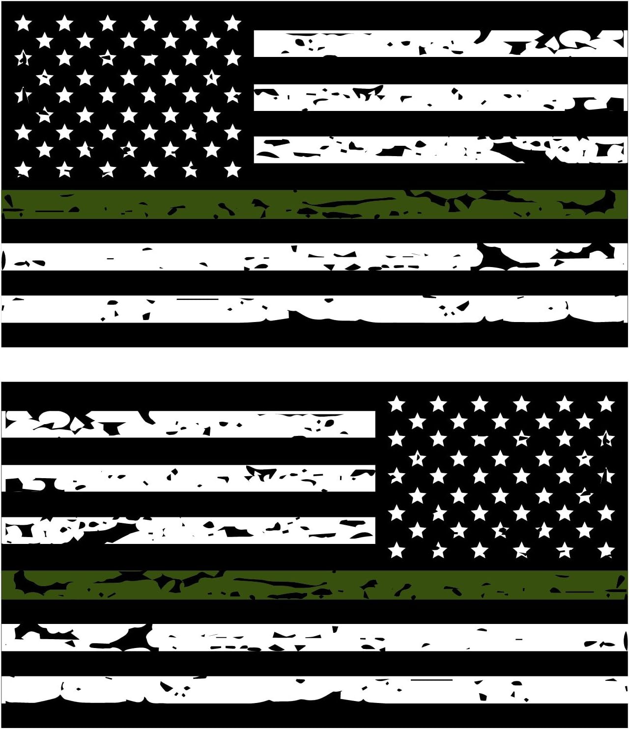 K9King Thin Green Line Reflective Tattered US Flag Stickers (2) Standard and Reverse. 3M Outdoor Reflective Military and Federal Decal