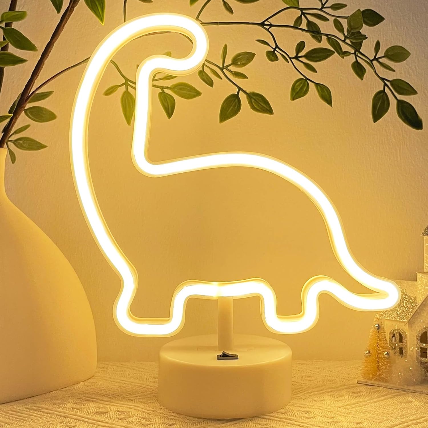 Dinosaur Neon Sign Dino Light Warm White, Dinosaur Neon Light Dino Room Decor for Boys Room Kids Girls Toddlers Bedroom Nursery Classroom, Birthday Christmas Table Desk Stand Night LED Sign - Image 6