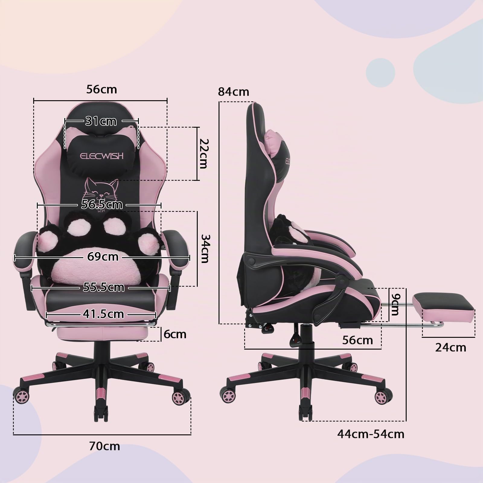 YU YUSING Chaise Gaming Kawaii Patte de Chat, Fauteuil Bureau Ergonomique