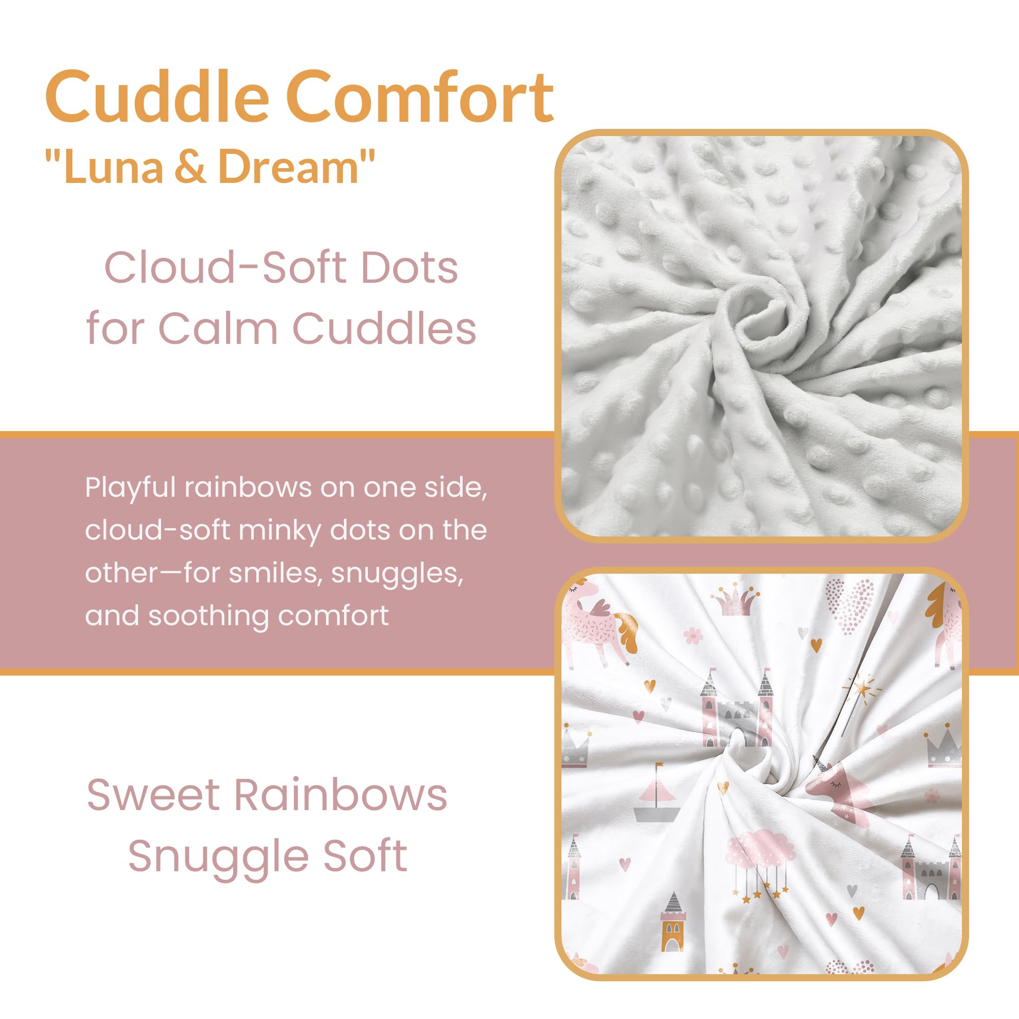 LUNA & DREAM Soft Pink Unicorn Baby Girl Blanket, Minky Dot Newborn Unicorn snuggle Blankets - Image 3