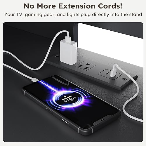 Miniatura 3 de LGHM - Soporte de TV con chimenea de 70 pulgadas para televisores de hasta 80 pulgadas, soporte de TV estriado con chimenea de 30 pulgadas y tomas