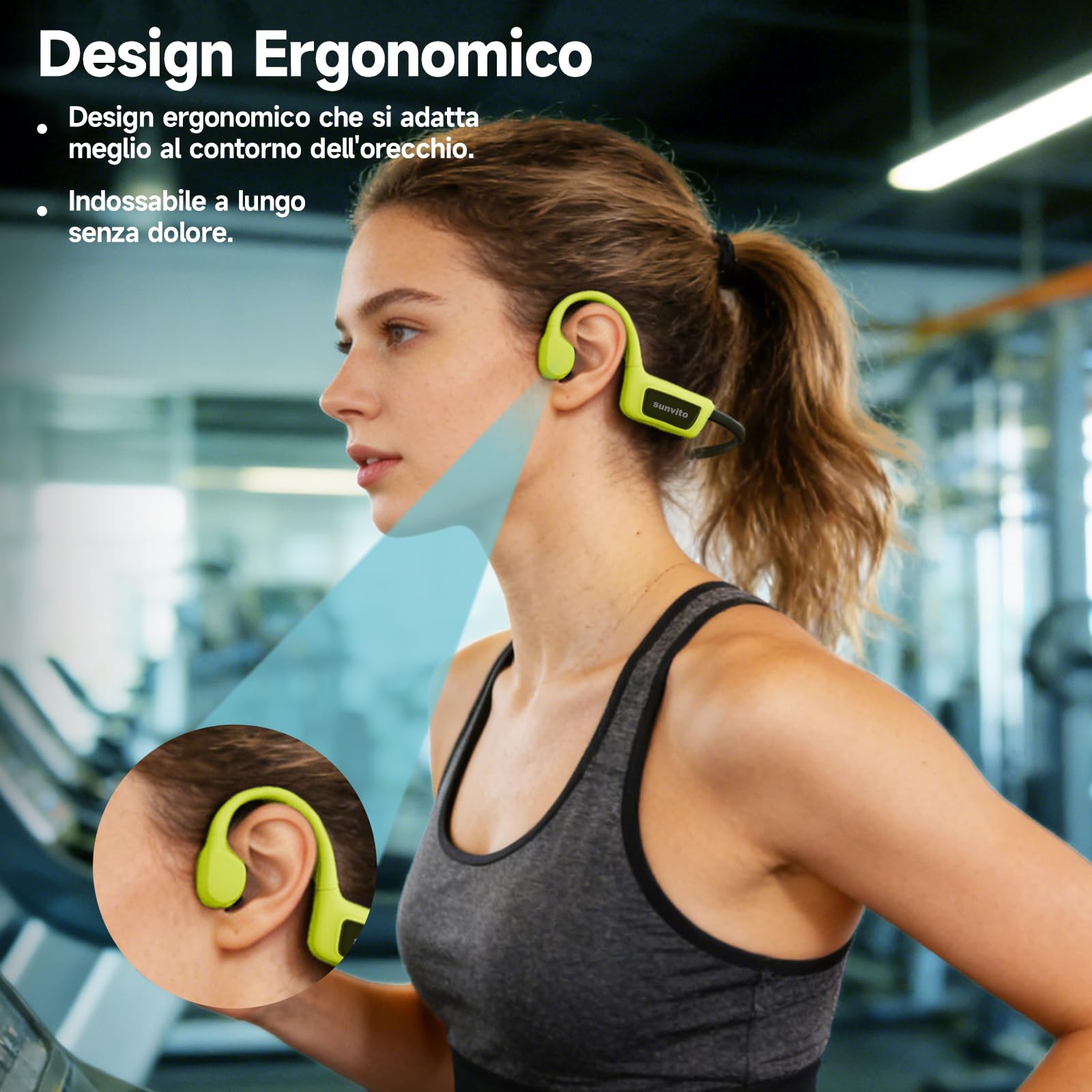 Cuffie a conduzione ossea per nuoto, Cuffie wireless impermeabili IPX8, Cuffie sportive aperte Bluetooth 5.4, Lettore MP3 integrato da 8GB, Adatte per palestra, ciclismo, Verde