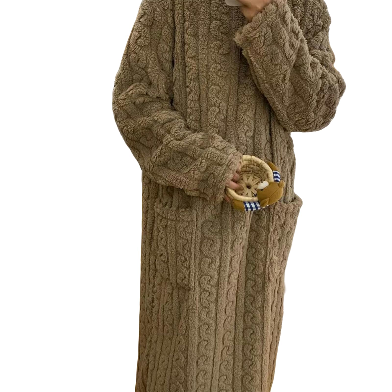 Nachthemd Damen Herbst- Und Winterkoralle Fleece Jacquard Nachthemd Winter -Pyjama Warme Hauskleidung Pullover Nachthemd-Farbe-l (40 Kg-75 Kg)