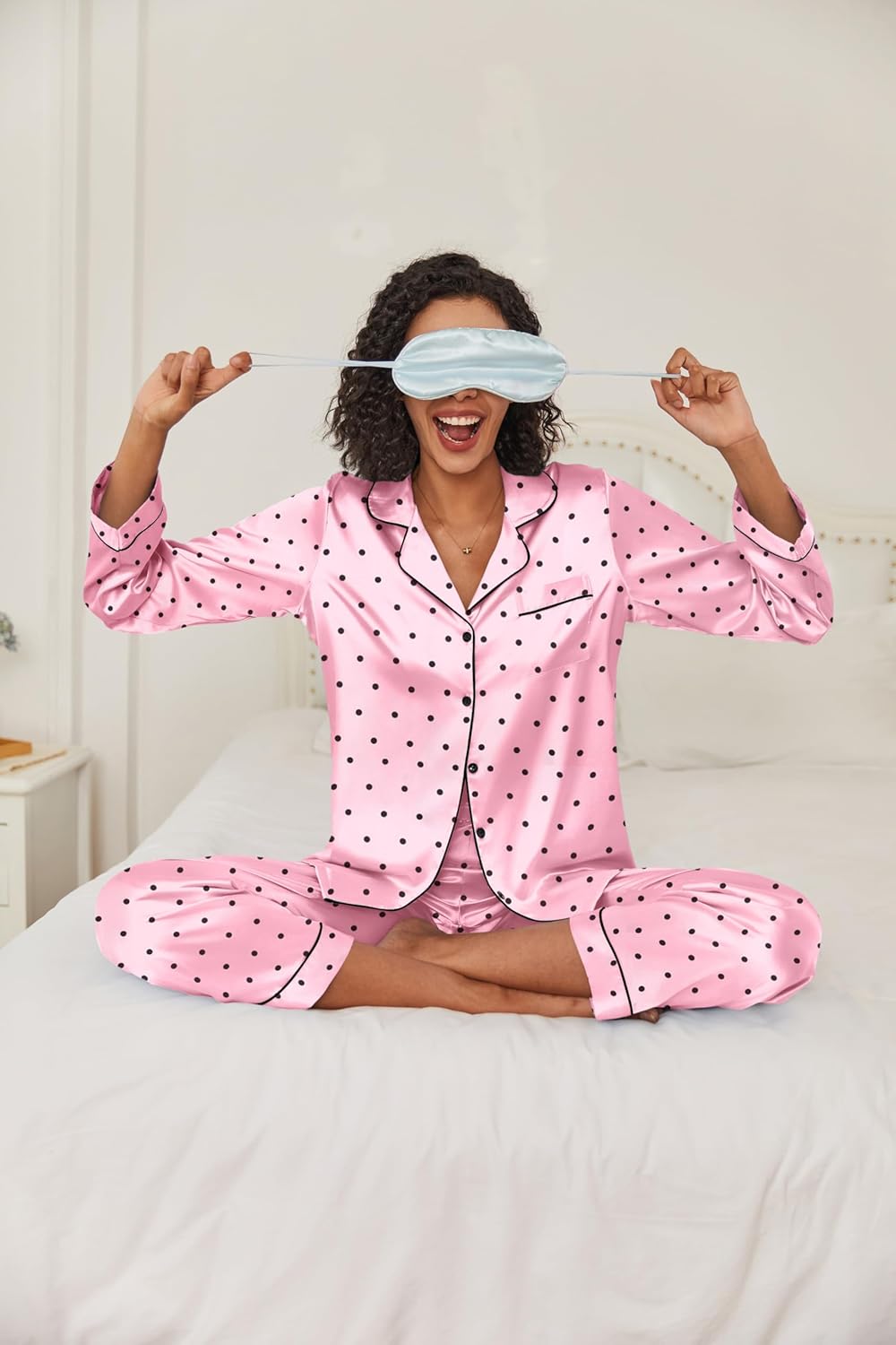 Ekouaer Women Satin Pajamas Set Classic Button Down Long Pjs Set - Image 3