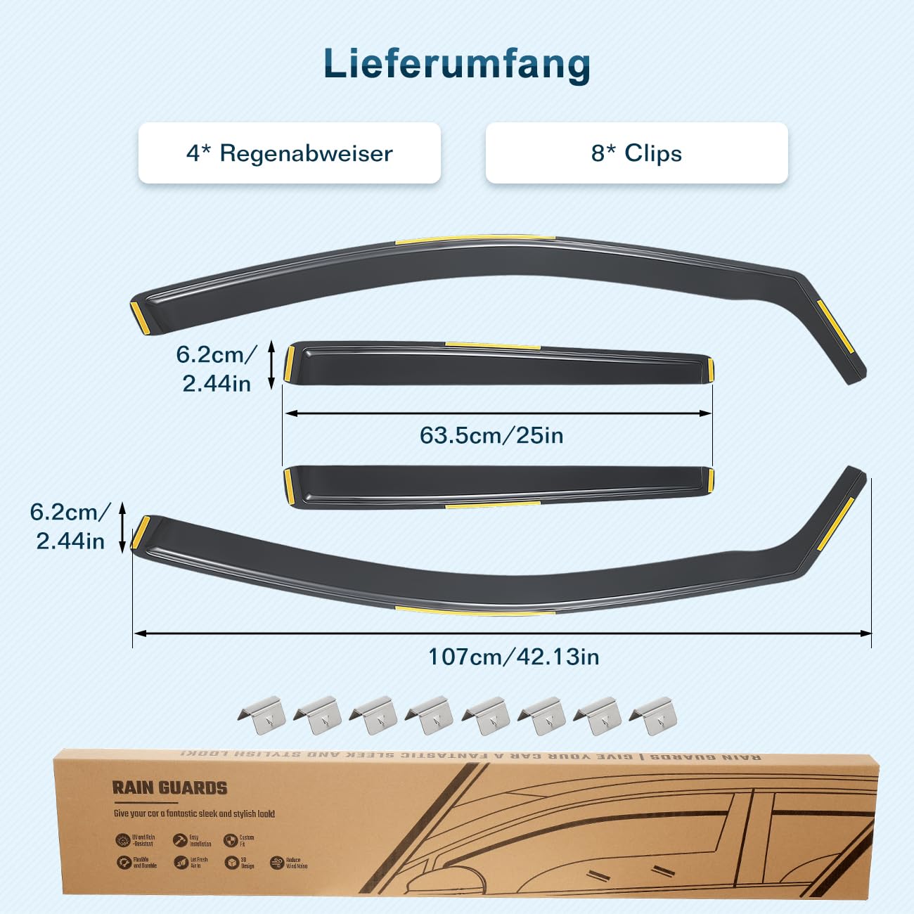 Windabweiser Regenabweiser kompatibel mit VW Golf 7 / VII 2012-2019 5-türig, Selbstklebend Tape-On Autofenster Regenschutz Regenabweiser Deflektoren, 4-TLG Set, Rauchgrau, Vorne,Aerodynamisch