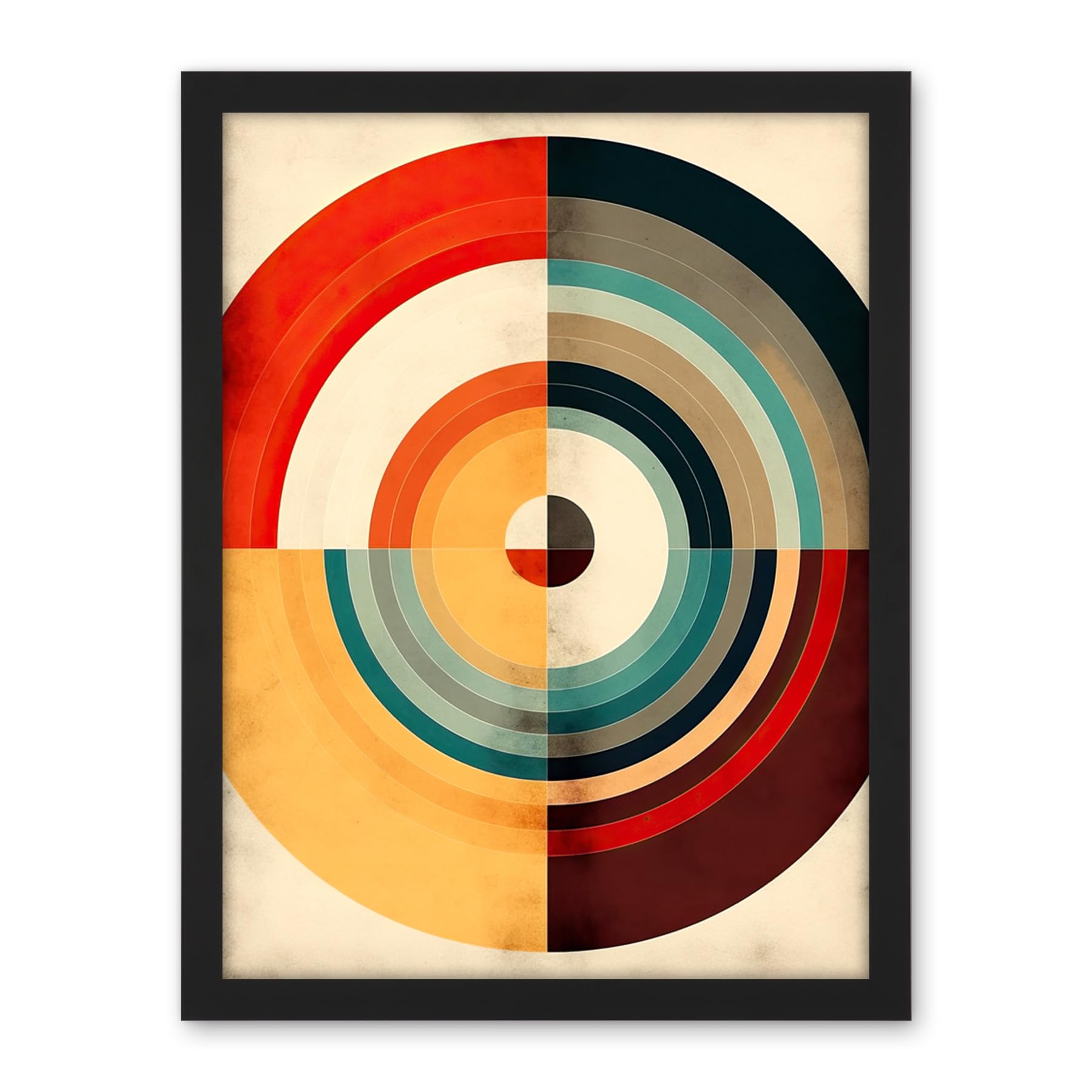 Artery8 Concentric Circles Bauhaus Style Minimal Colourful Vintage Artwork Framed Wall Art Print 18X24 Inch