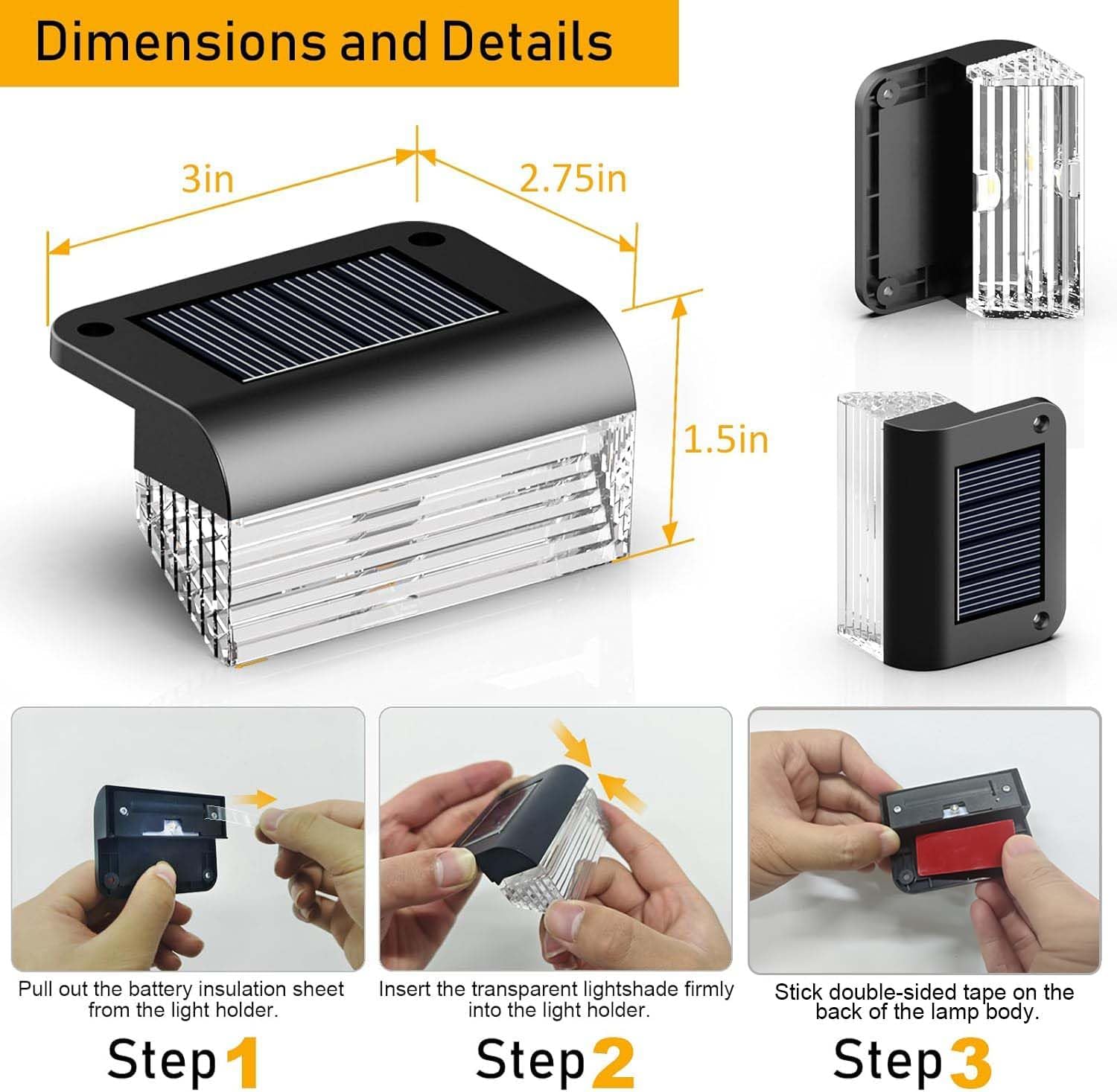 Solar Fence Lights Outdoor - 12 Pack Deck Lights 3000k Fence Lights Solar Powered, IP55 Waterproof Step Light for Patio, Yard, Backyard, Garden