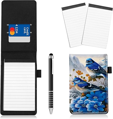 Juego de 4 soportes para bloc de notas de tamaño de bolsillo, de piel sintética, mini bloc de notas con 2 bloc de notas pequeños y lápiz capacitivo,
