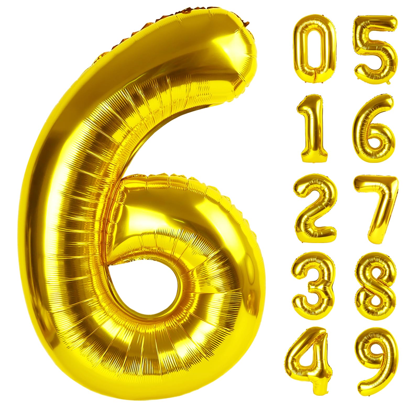 Gold Number 6 Balloons,40 Inch Giant Number 6 Balloons Foil Mylar Helium Gold Number Balloons for 6th 16th 26th 60th 66th Birthday Party Supplies