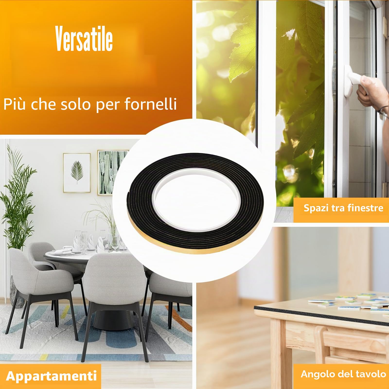 Ancable Nastro sigillante per piano cottura in vetroceramica, 3,3 m x 7 mm x 2 mm, guarnizione per piano cottura in vetroceramica, guarnizione con raschietto, 1 pezzo, nastro di montaggio autoadesivo