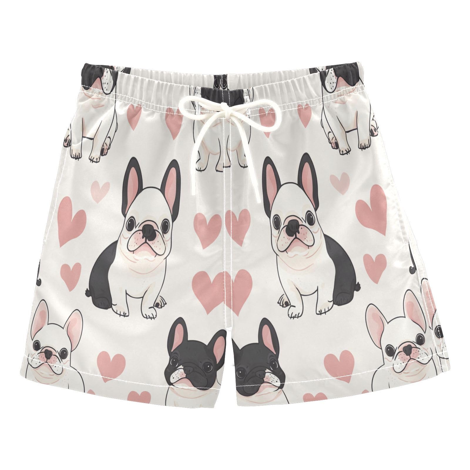 Jucciaco Boys Swim Trunk Bulldog Dog Love Cute Beach Board Shorts Teen Swimwear Multicolor