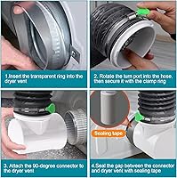 Vista 4 de Kit de conector de ventilación de secadora, codo de ventilación de secadora de ropa de 90 grados, conector rápido fácil de limpiar, se adapta a