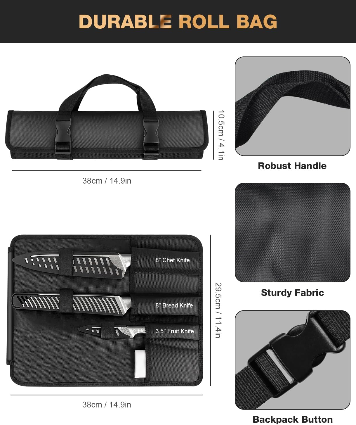 MOSFiATA 6pcs knife set，Japanese Stainless Steel Knife Sets for Kitchen with Oxford cloth storage bag Dishwasher Safe, For Outdoor - Image 3