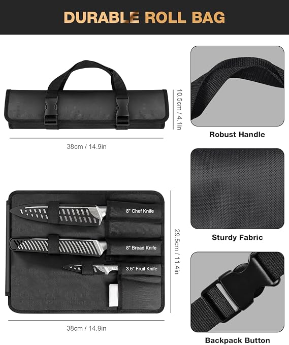 MOSFiATA 6pcs knife set,Japanese Stainless Steel Knife Sets for Kitchen with Oxford cloth storage bag Dishwasher Safe, For Outdoor