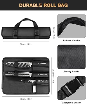 MOSFiATA 6pcs knife set,Japanese Stainless Steel Knife Sets for Kitchen with Oxford cloth storage bag Dishwasher Safe, For Outdoor