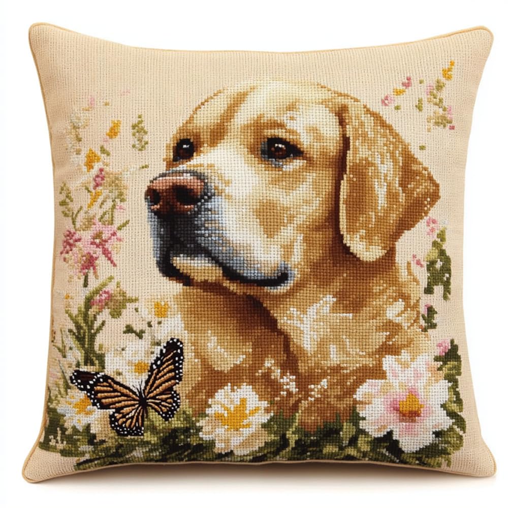 ORLUMY Cartoon Animals Latch Hook Kits Labrador Retriever Latch Hook Kit Hanging Needlework Pillow Cover Latch Hook Carpet Kit 43X43Cm