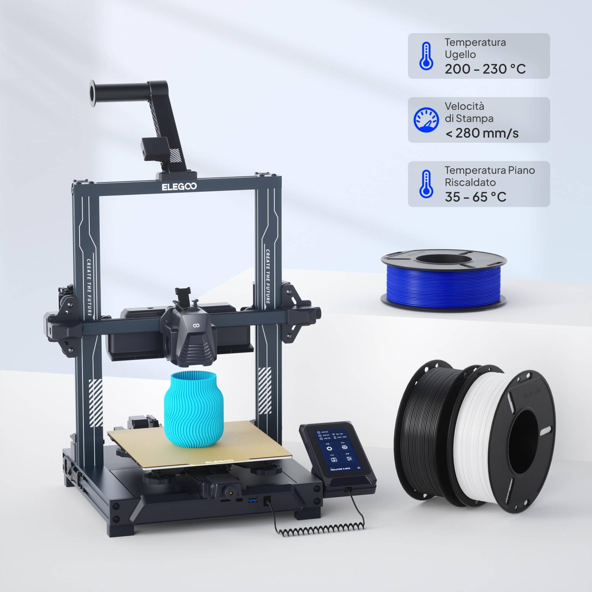 ELEGOO Filamento PLA+ 1.75 mm Multicolore Set da 8 bobine da 250 g, Filamento PLA Plus per Stampante 3D, Precisione Dimensionale +/- 0.02 mm, Filamento per La Maggior Parte delle Stampanti 3D