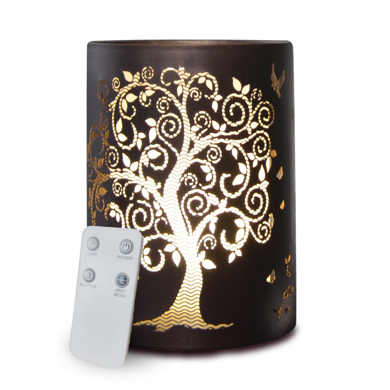 ZEN ARÔME Diffuseur d’Huile Essentielle Vita – Diffuseur Ultrasonique Aromathérapie à Froid - Diffuseur Électrique Parfum Maison avec Télécommande - Éclairage LED Effet Bougie – en Métal et Verre