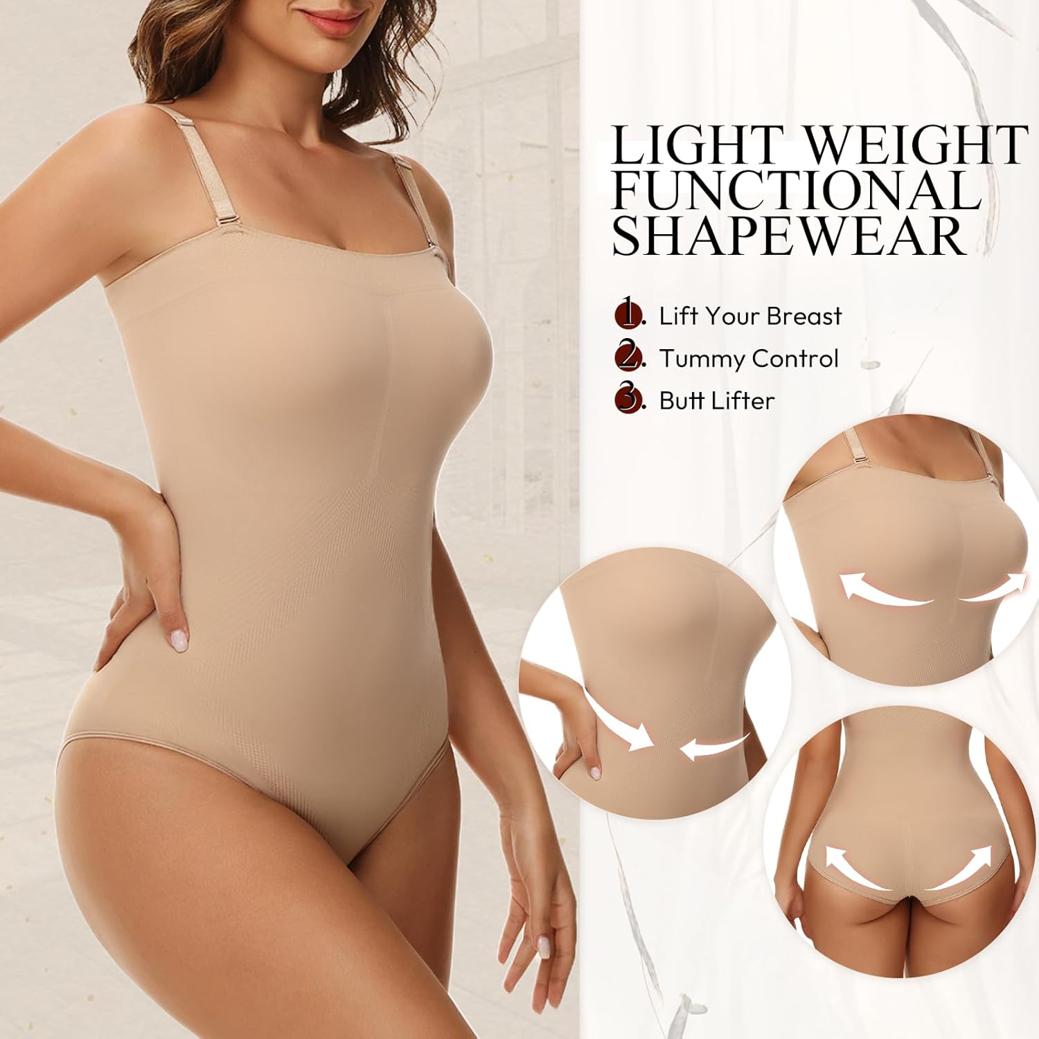 Strapless Shapewear Bodysuit for Women Thong Under Dress Bodysuit Tank Top - Image 3