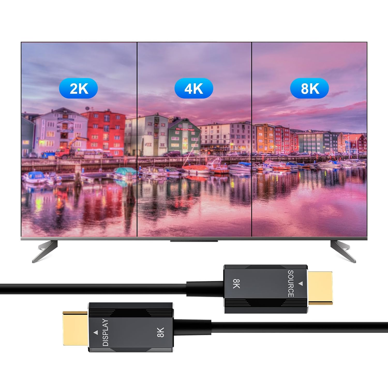 Fiber Optic HDMI 2.1 Cable – Ultra High Speed 48Gbps, Supports 8K@60Hz /4K/120Hz, Thin & Flexible Design, High Durability, Compatible with All HDMI 2.1 Device (Diretional-Fiber, 50ft)