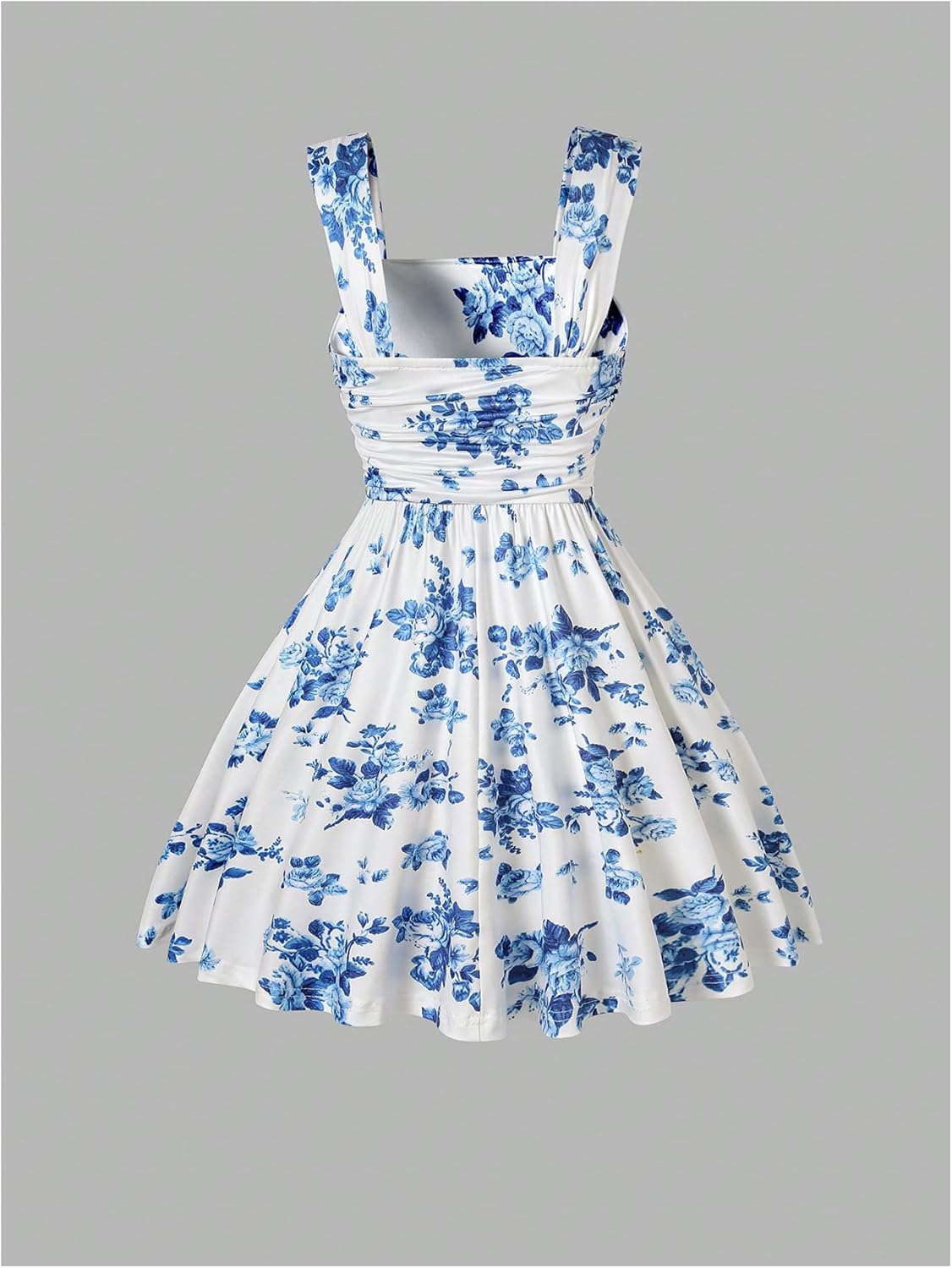 GORGLITTER Girl's Floral Print Ruffle Mini Dress Summer Beach Sun Dress Ruched Sleeveless Cute Boho Dresses Blue and White 11Y - Image 2