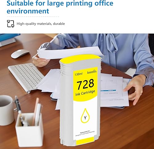 Miniatura 6 de Cartuchos de tinta amarillos de 4.4 fl oz 728 (paquete de 1)  Cartucho de tinta compatible LOMENTI de repuesto para impresora HP DesignJet T830 MFP