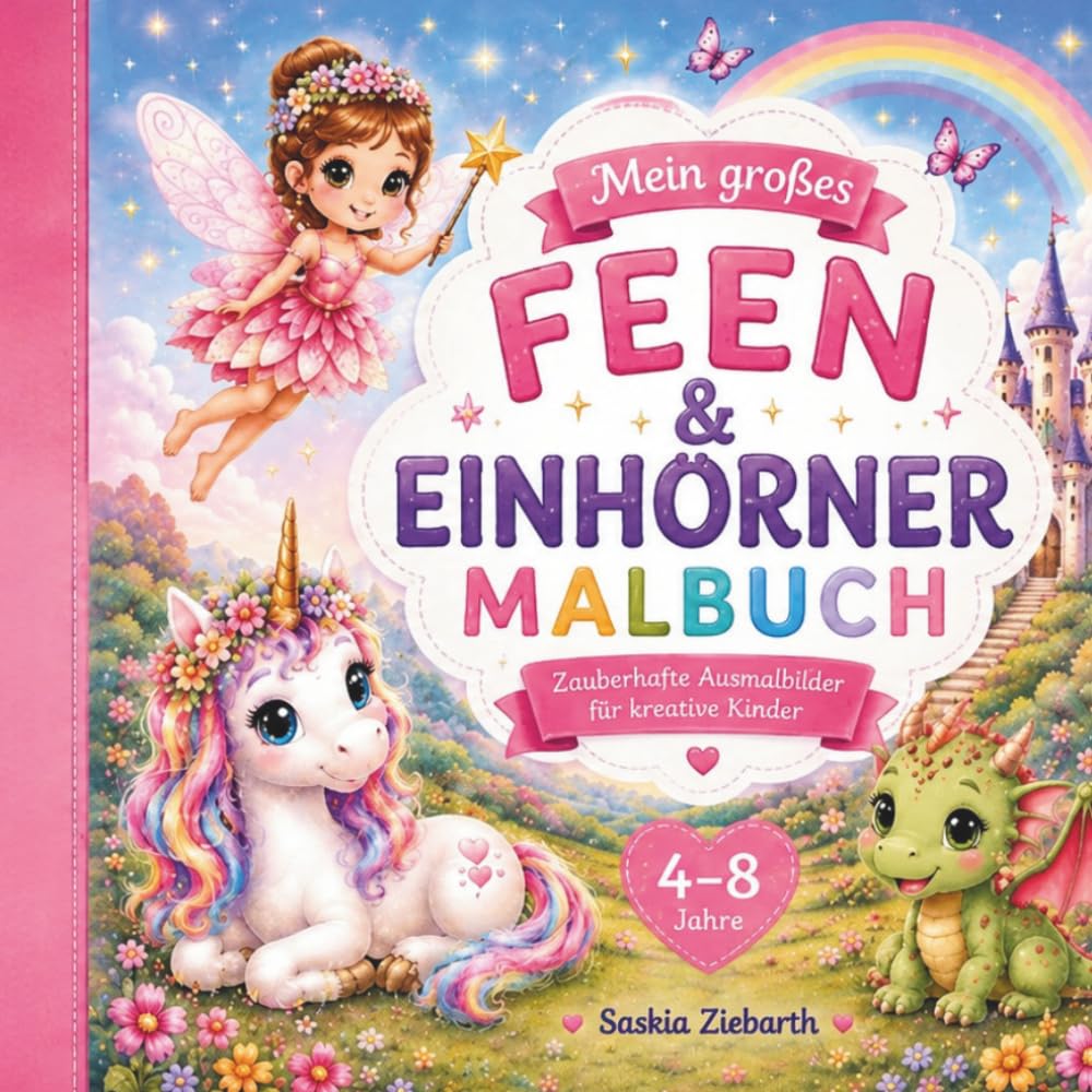 Feen & Einhörner Malbuch für Kinder: 50 magische Ausmalbilder mit Feen, Einhörnern und Drachen für Mädchen und Jungen von 4–8 Jahren