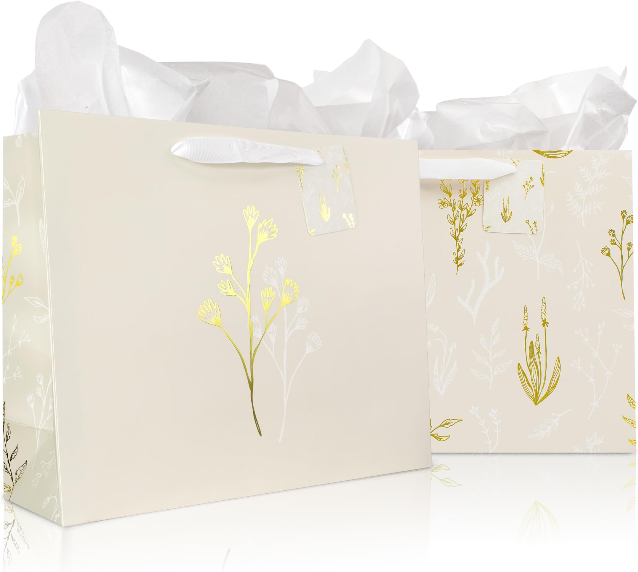 Beautiful Gift Bags Set of 2 - Large 13" Bags with Handles incl. Matching Tissue Paper, Cards & Stickers - Reusable and Perfect For Presents of Any Birthday, Weddings, Mothers Day & Special Occasion