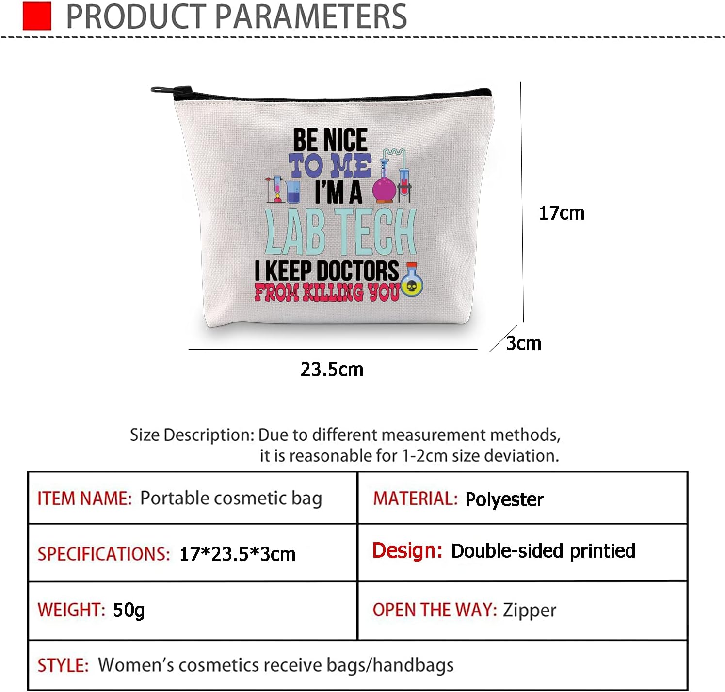 G2TUP Funny Lab Tech Laboratory Technician Week Gift Cosmetic Bag Medical Scientist Lab Technician Travel Organizers (Lab Tech)