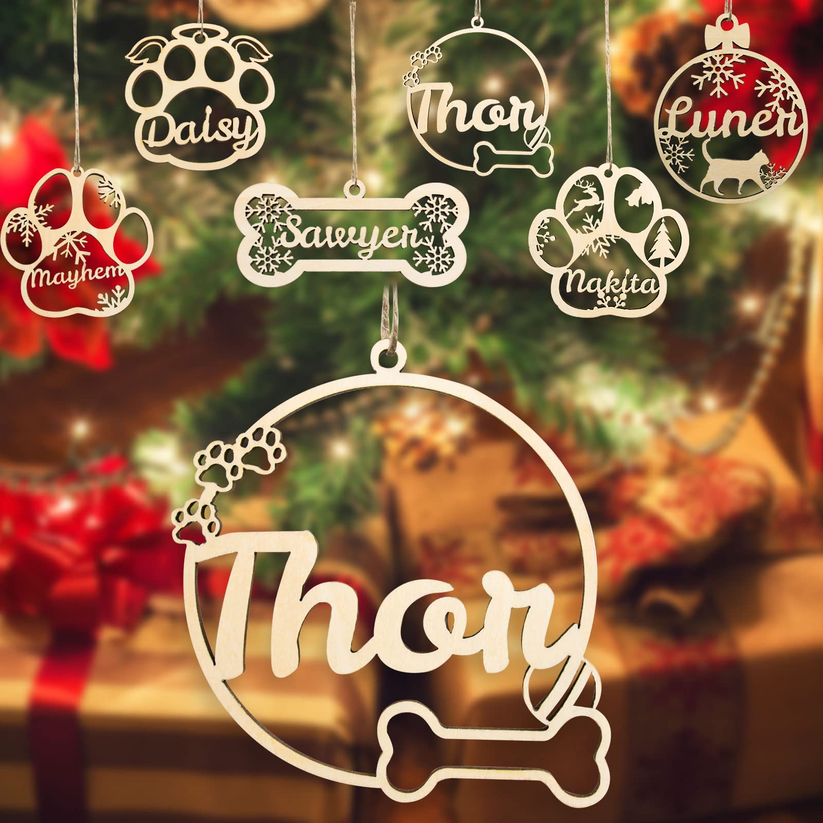 YanNanKe Personalised Dog Paw Christmas Ornament,Custom Wood Ornaments Christmas with Your Dog's Name,Customized Dog Paw Ornaments for Christmas Tree