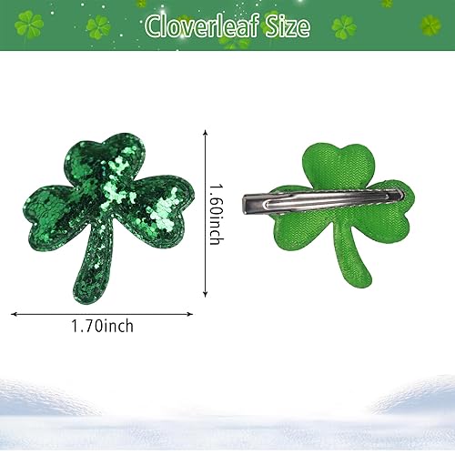 Miniatura 3 de Totelux Pinzas para el cabello de trébol del día de San Patricio, pinzas para el cabello con lentejuelas, pasadores de trébol verde irlandés, pinzas