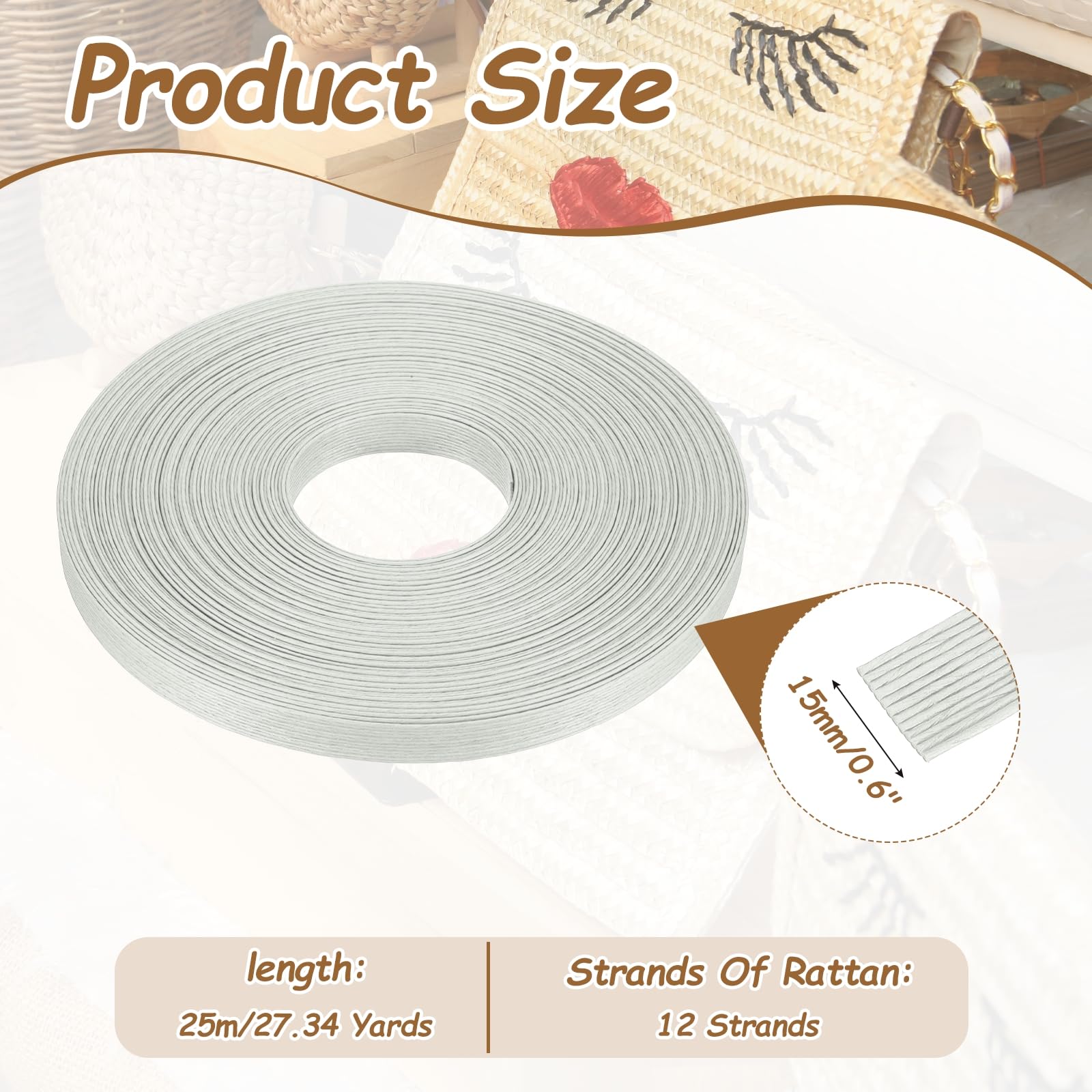 PATIKIL 27.3 Yards x 0.6" Paper Rattan Weaving Cane - Image 2
