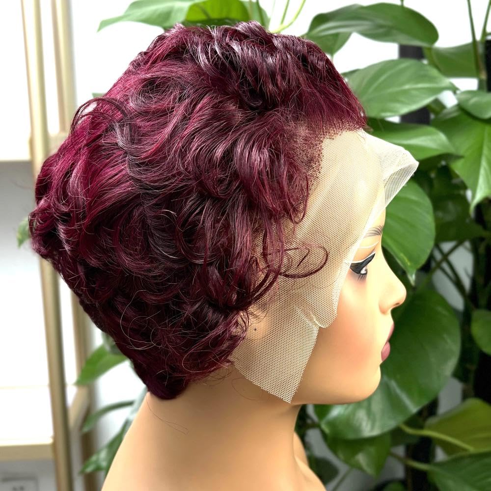 Haarpflege Burgunderrote Kurze Bob-Echthaar-Perücken 13 X 4 Transparente Spitze-Front-Perücke Für Schwarze Frauen(2)