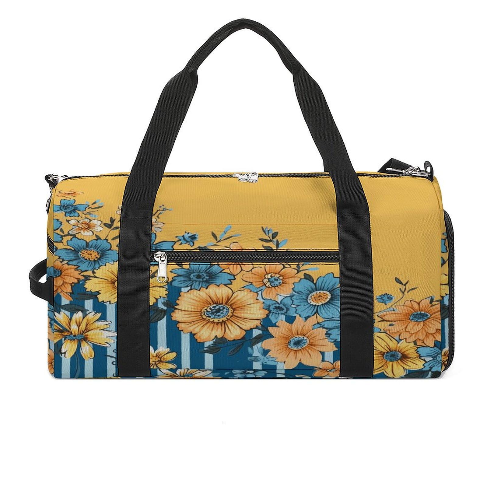 Turnbeutel für Damen und Herren, Gelb und Blau, Blumendruck, Turnbeutel, wiederverwendbar, Turnbeutel mit Schuhfach, Stil, Einheitsgröße, modern, Stil:, Einheitsgröße, Modern