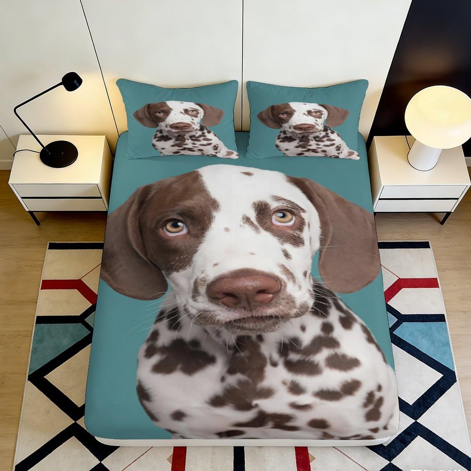 Jqzkxnhpbr Style-9 3D Printed Brown White Dalmatian Dog Fitted Sheet Microfiber Soft Bed Cover For Bedroom Guestroom Easy Care Decor 90X200x25cm