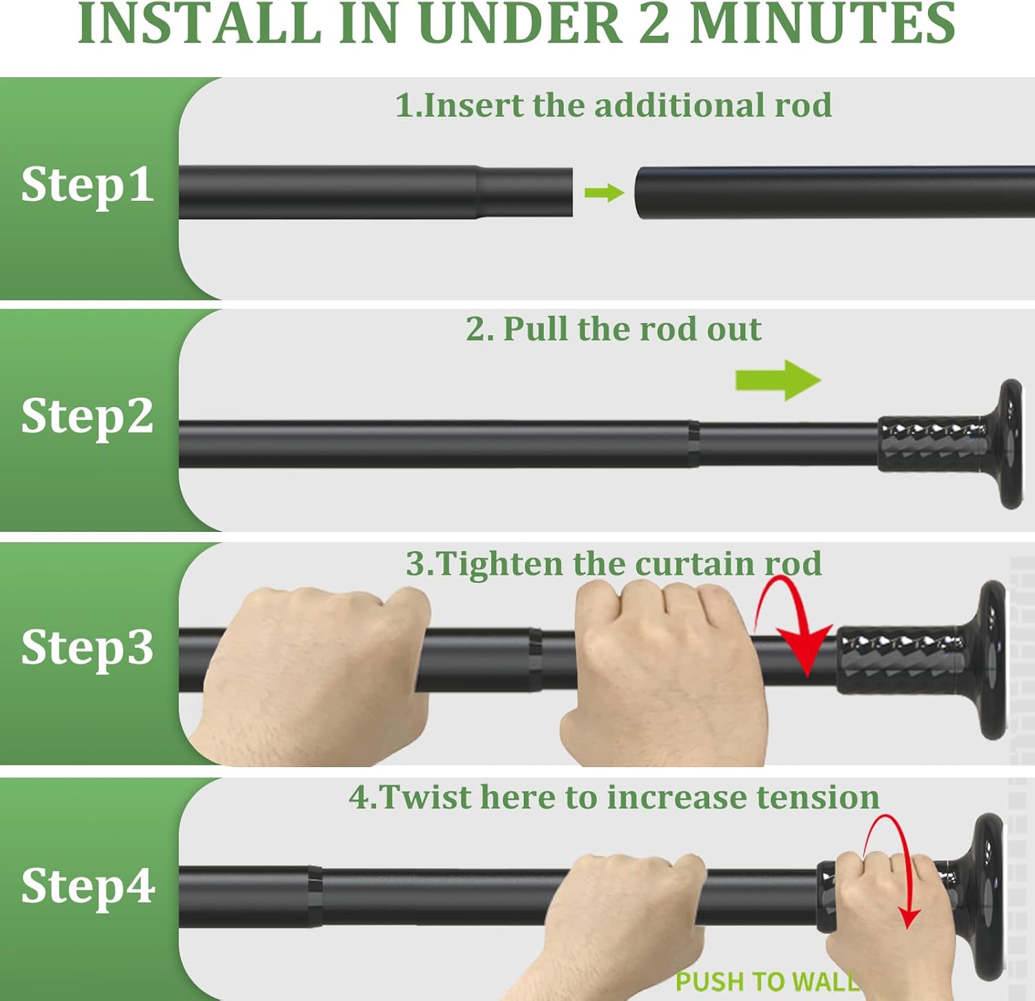 Outdoor Curtain Rod Room Divider Renter Friendly No Drilling Long Adjustable Tension for Outdoor Patio Window Bathroom Easy to Install No Rust Rod Diameter 1.26 Inches 44-122 inch