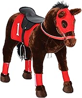Qaba Ride On Horse for Kids 3-8 Years - Realistic Neighing Sounds, Plush Pony Toy with Saddle, Stirrups & 132 lbs Capacity, Brown