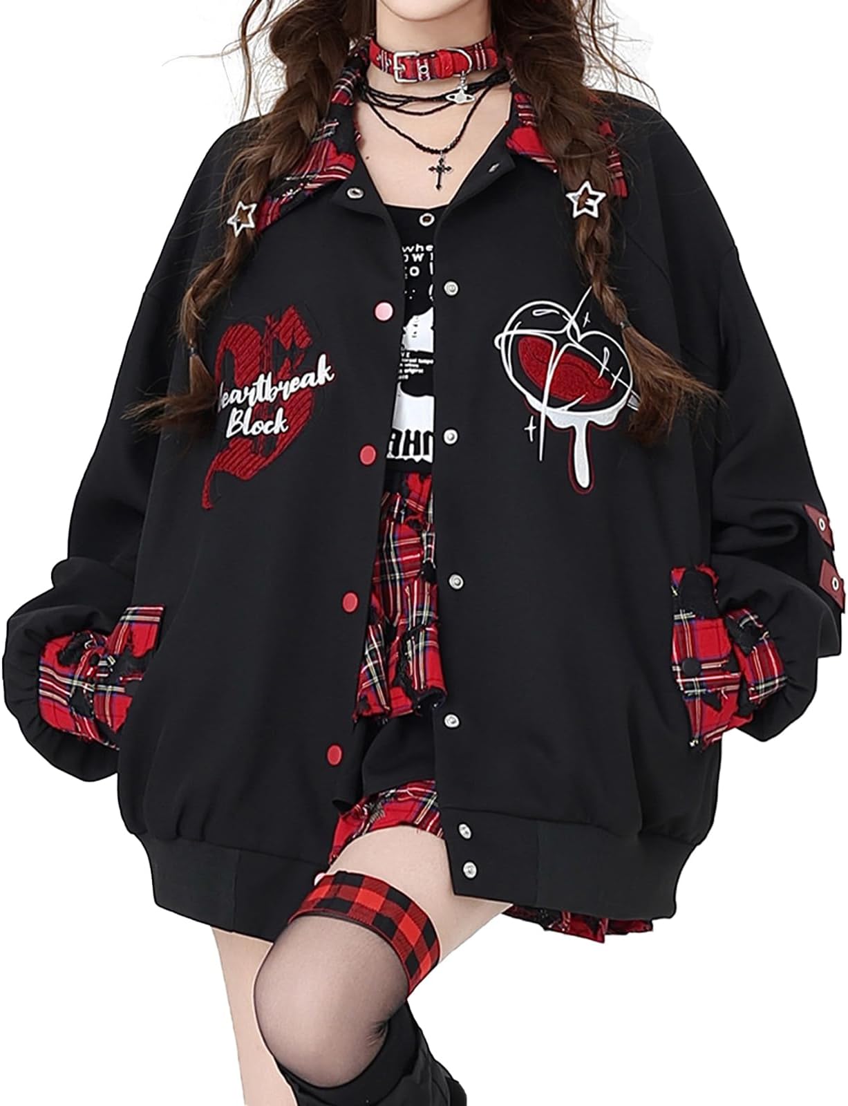 Women's Korean Style Coat, Printed, Long Sleeve, Front Opening, Checkered Pattern, Large Size, Mine Type, Girl, Cute, Sickness Type, Slimming, Shibia, Harajuku Style, Mass Production, Subcal