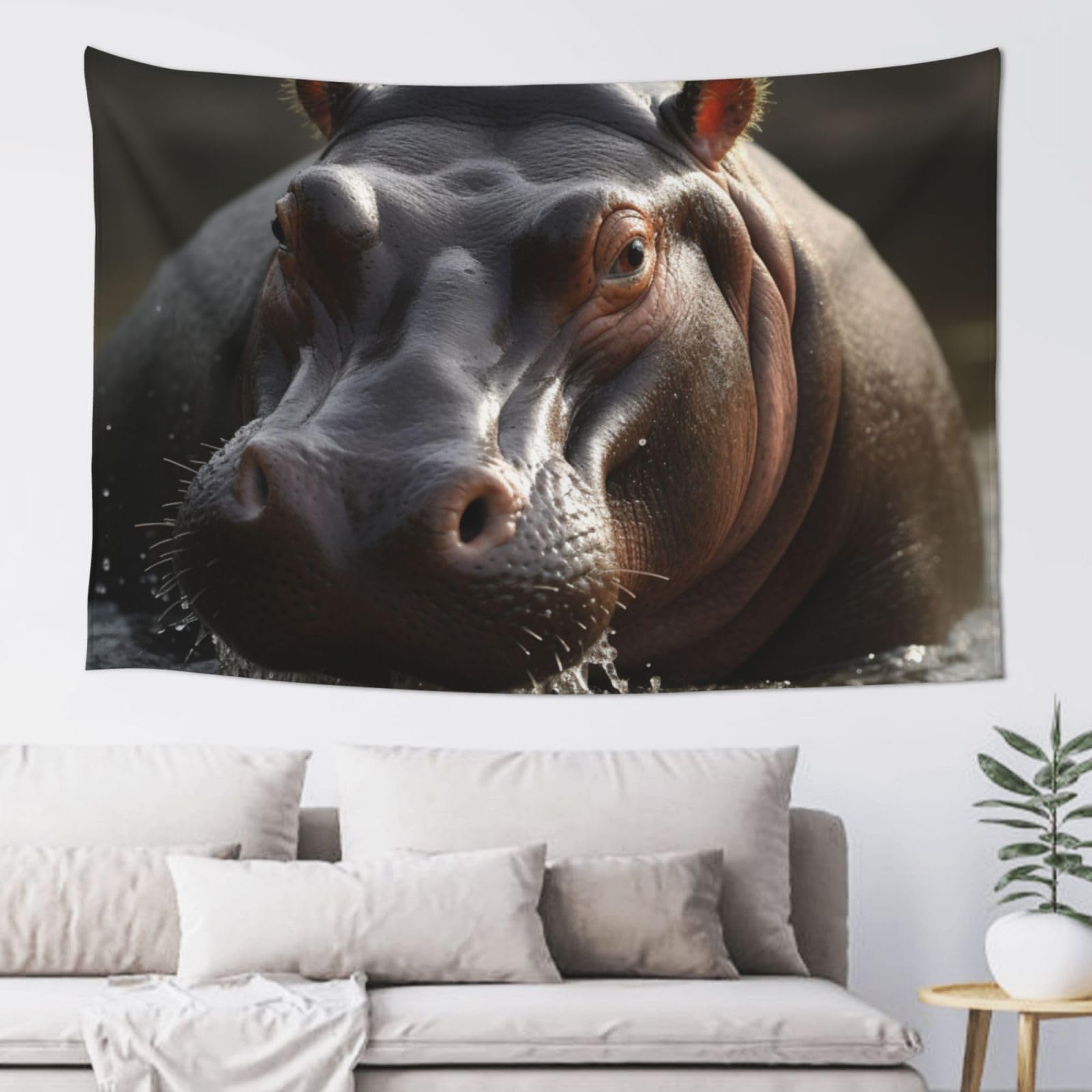 FodPand hippo Tapestry Dorm Decor, Wall Backdrop Aesthetic Tapestries Hanging Banner for Bedroom, Modern Wall Art Poster Blanket, Home Decor Wall Tapestry 60"x40"
